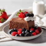 chocolate protein cake on wooden table