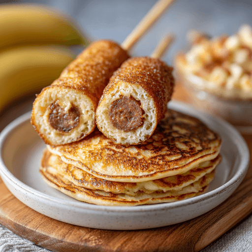 Pancake on a stick breakfast on table